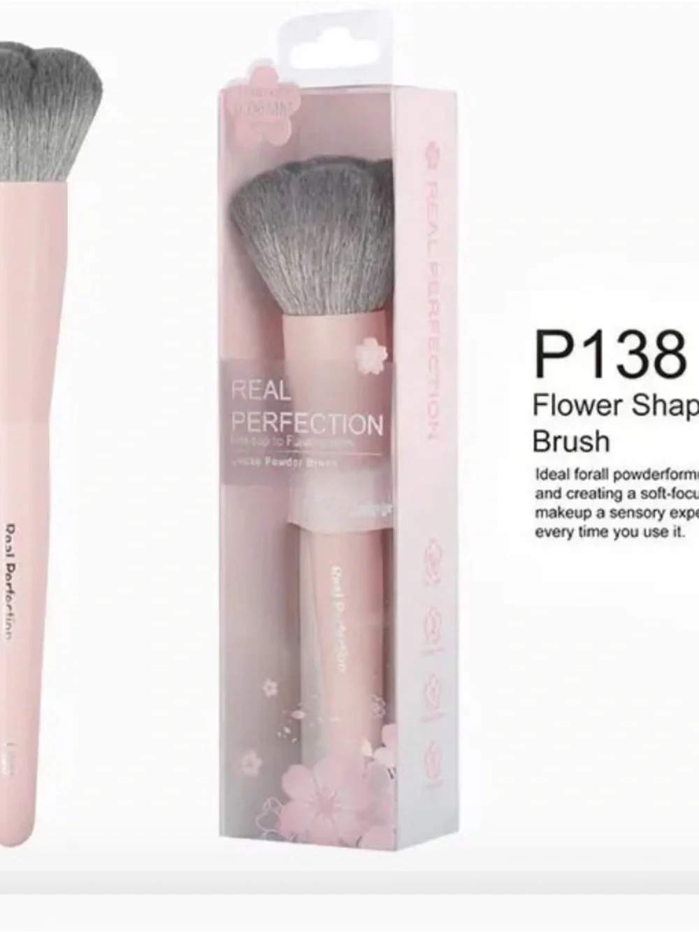 Perfection Pink Handle Gray Bristle Flower Powder Brush
